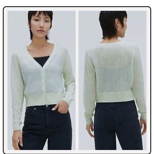 Everlane Cardigan Green The Featherweight Alpaca Crop Sweater